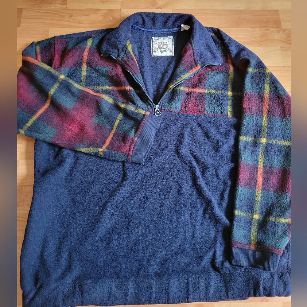Vintage Bugle Boy Plaid Fleece XL Sweater Half Zip Lumberjack Grandpacore style